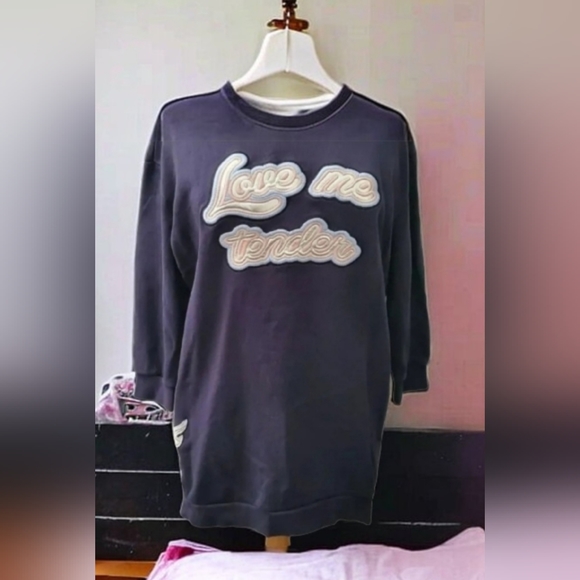 PINKO Designer Navy Blue Love me Tender sweatshirt sweater jumper top Elvis - Picture 2 of 9